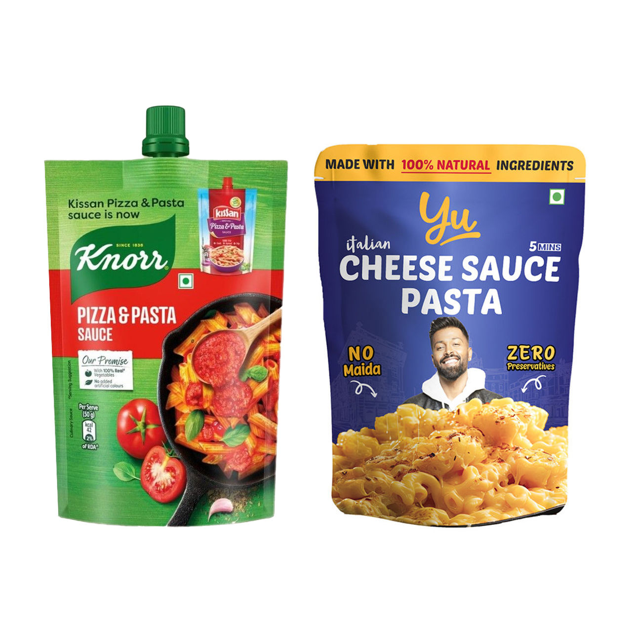 Knorr Sauce Pizza And Pasta (200g) & Yu Cheese Sauce Instant Cup Wheat Pasta - Combo Pack (130g) Combo