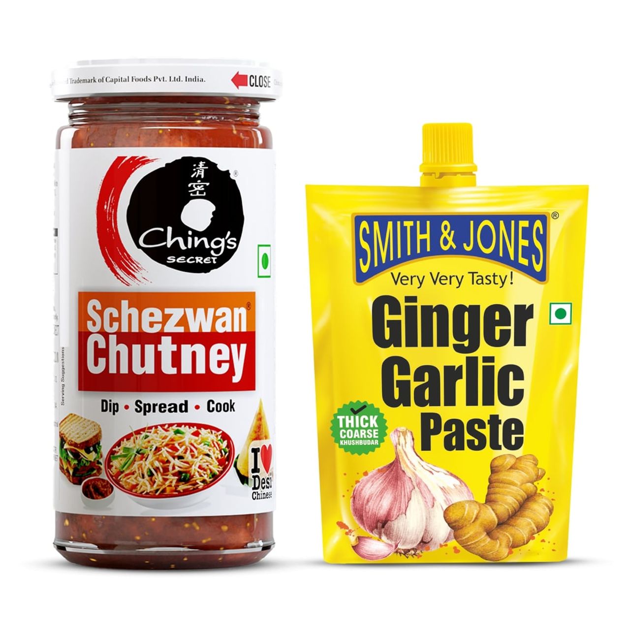 Ching's Secret Schezwan Chutney (250 g) & Smith & Jones Ginger Garlic Paste (200 g) Combo