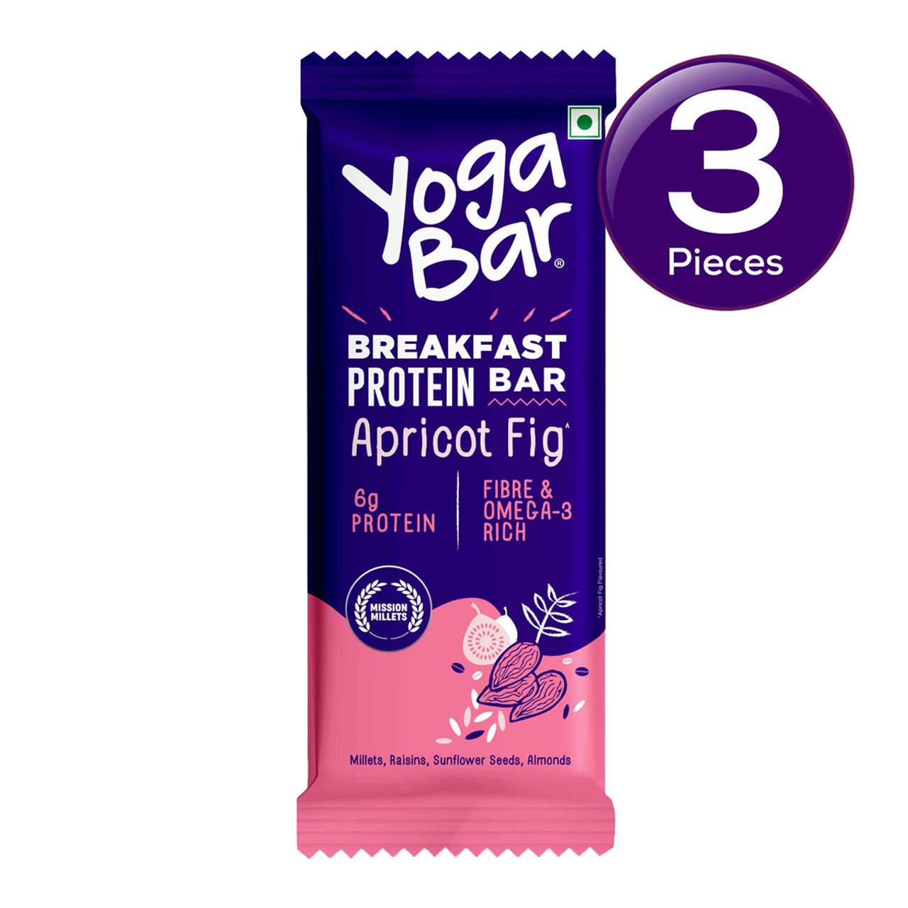 Yoga Bar Breakfast Protein Bar Apricot Fig, Fibre & Protein Rich Granola Bar 45 g Combo