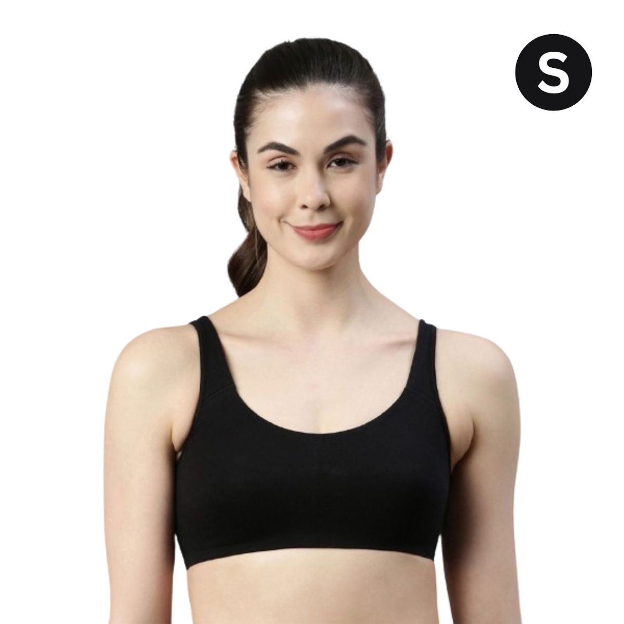 Enamor Women's SB06 Cotton Lounge Sports Bra | High Coverage | Non Padded | Wirefree | Black | S