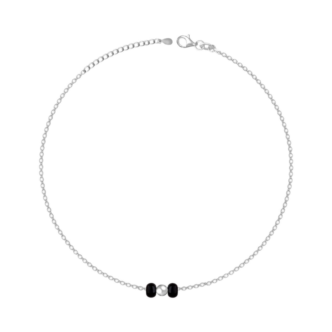 Giva Silver Minimal Black Beads Anklet