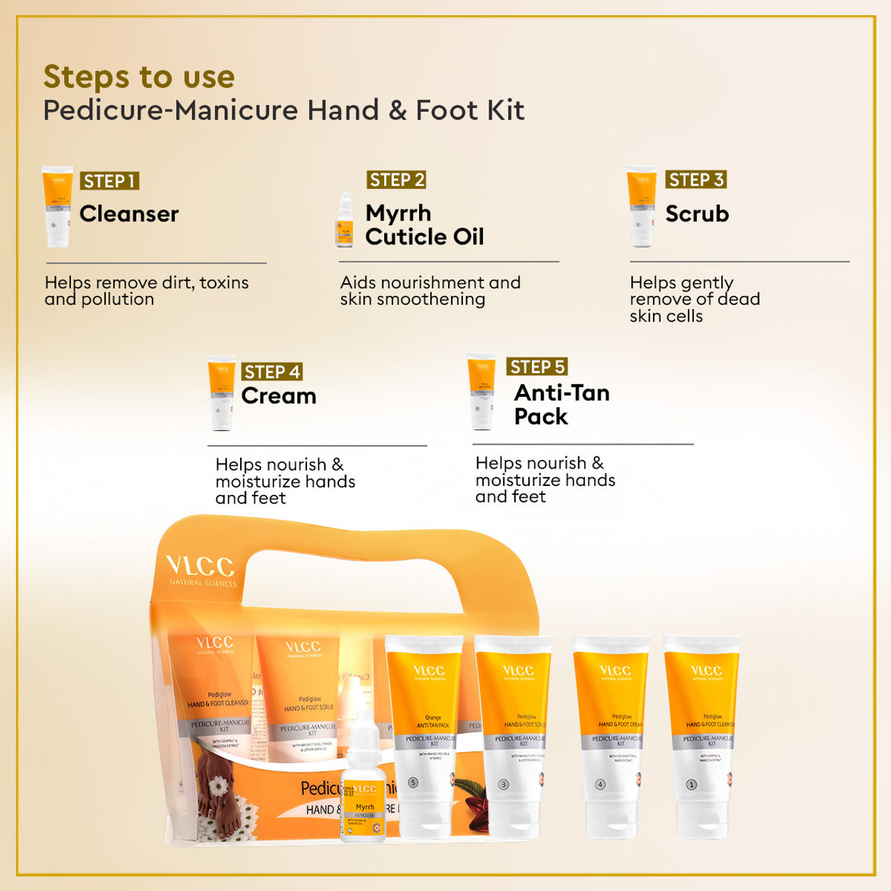 Vlcc Gold Facial Kit For Luminous & Radiant Complexion(60gms) & Vlcc Pedicure-Manicure Hand & Foot Care Kit(1pc) Combo