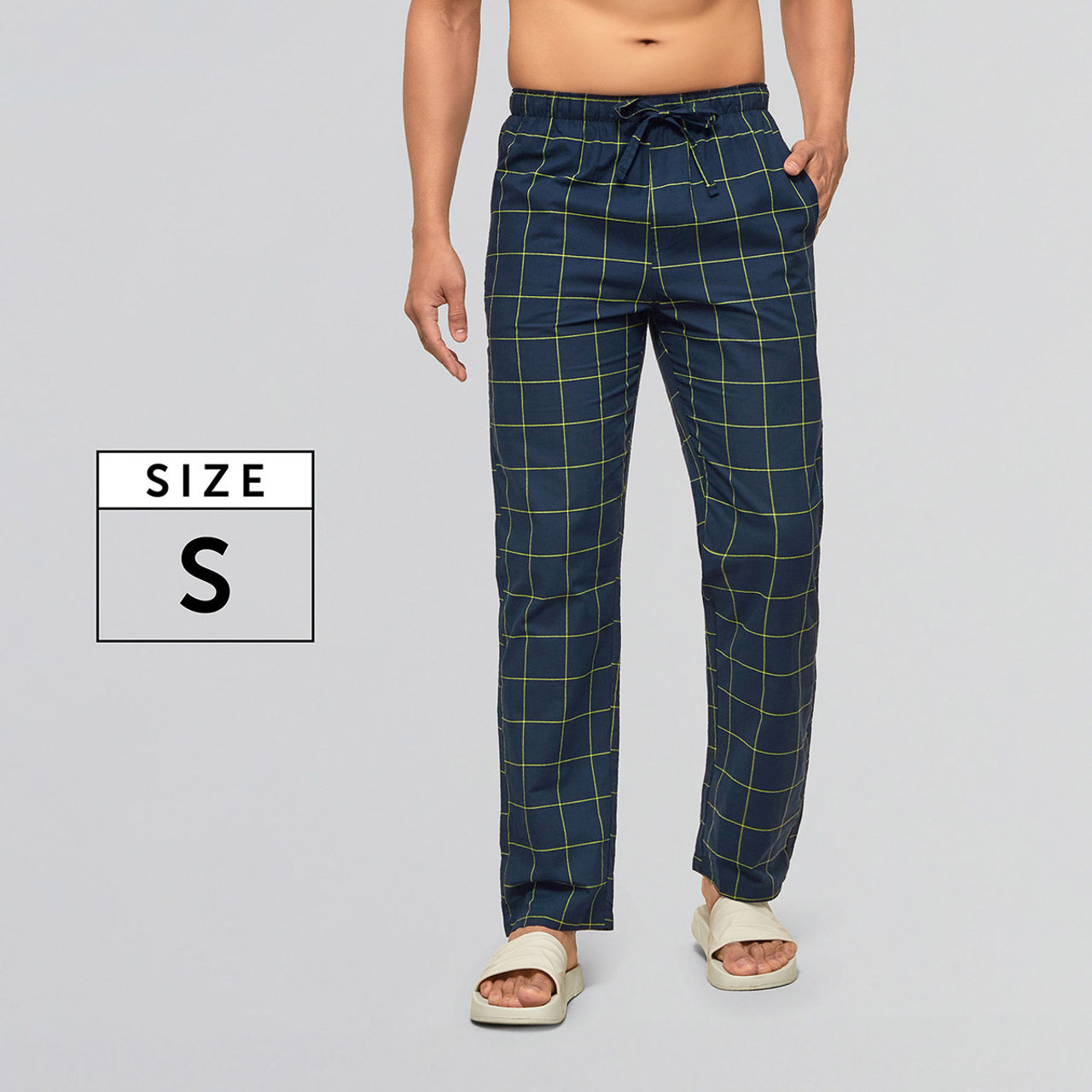 XYXX Checkmate 100% super combed cotton Checks Pyjama Relaxed Fit | 2 Side pockets | Navy- S