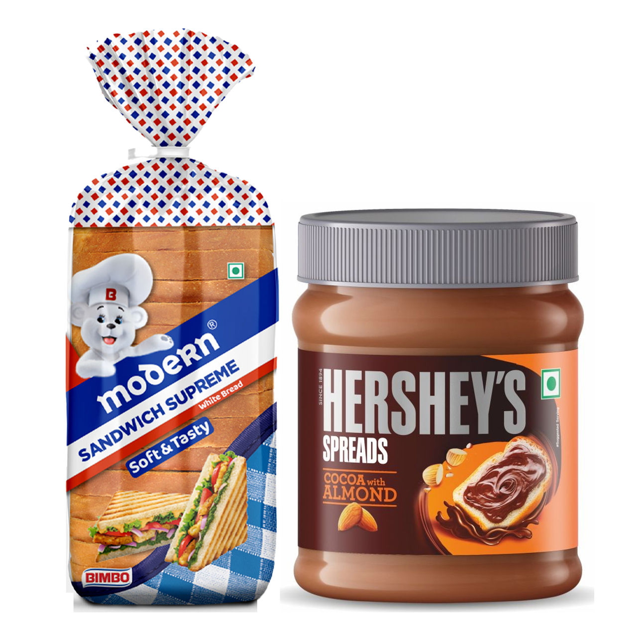 Hershey'S Spread - Cocoa With Almond Jar (150g) & Modern Sandwich Supreme White Bread (400g) Combo
