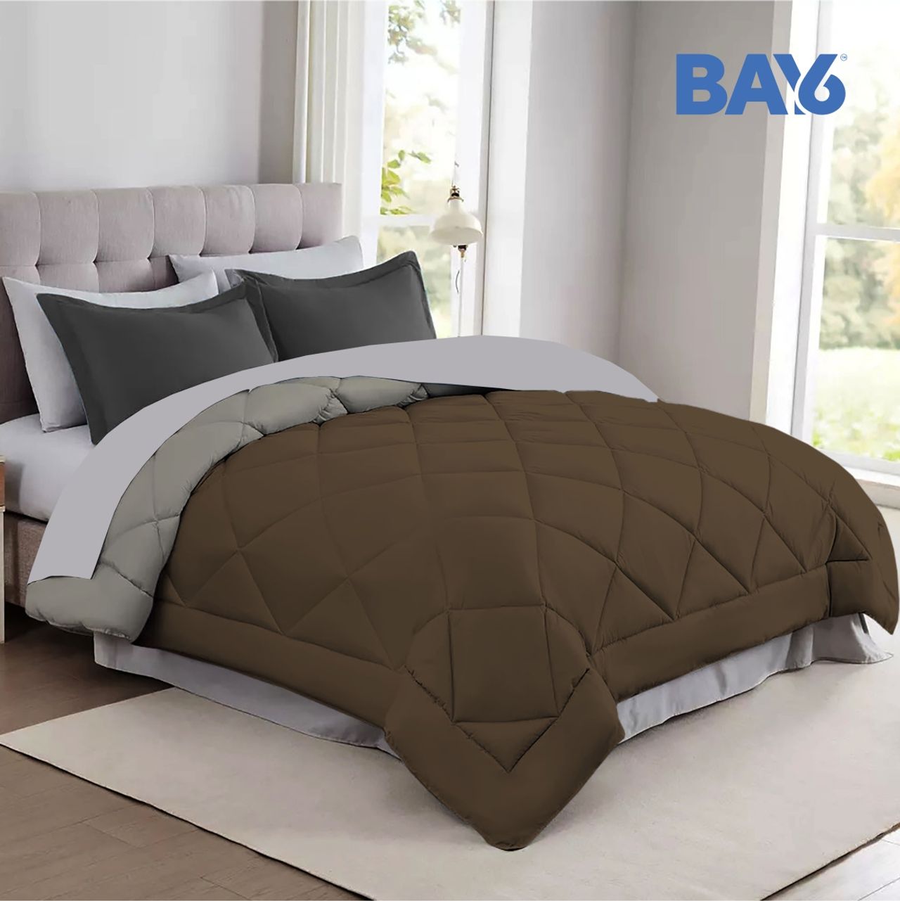 BAY6 Microfibre Solid Colour Double Bed Comforter - Brown/Beige | 210 x 220 cm