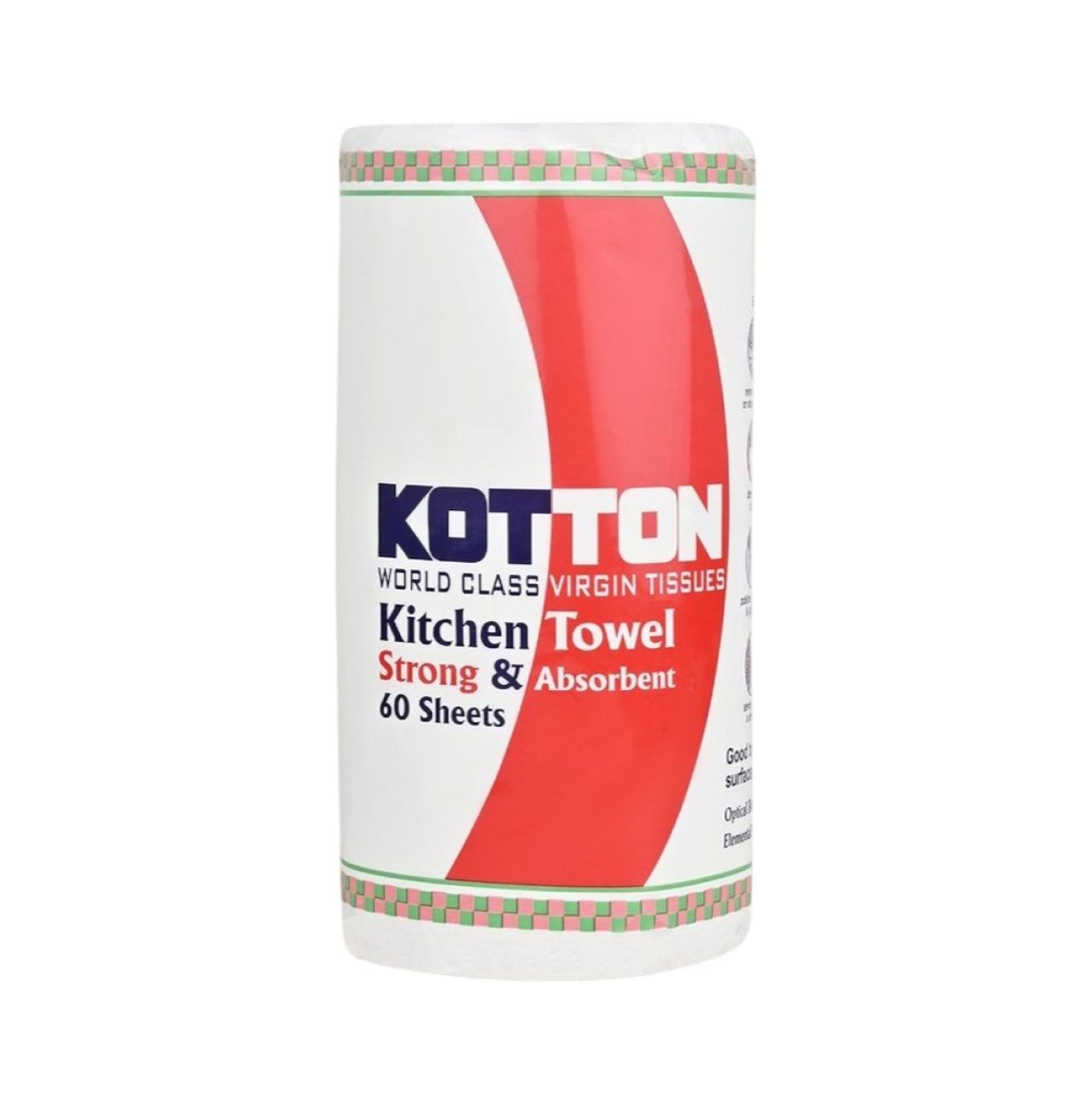 Kotton Kitchen Towel 2 Ply - 100% Virgin Pulp/Paper, 60 Pulls Per Roll