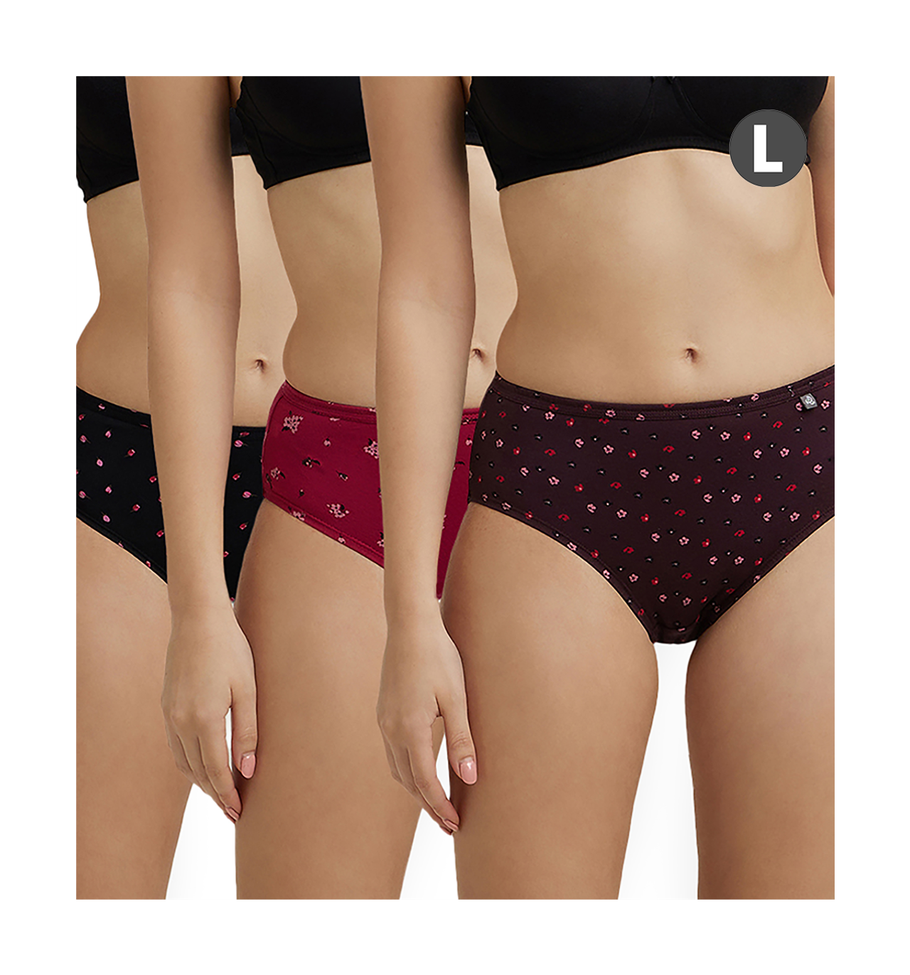 Jockey 1406 Women's Super Combed Cotton Mid Waist Hipster Panty|PO3 | Multicolor Dark assorted-L