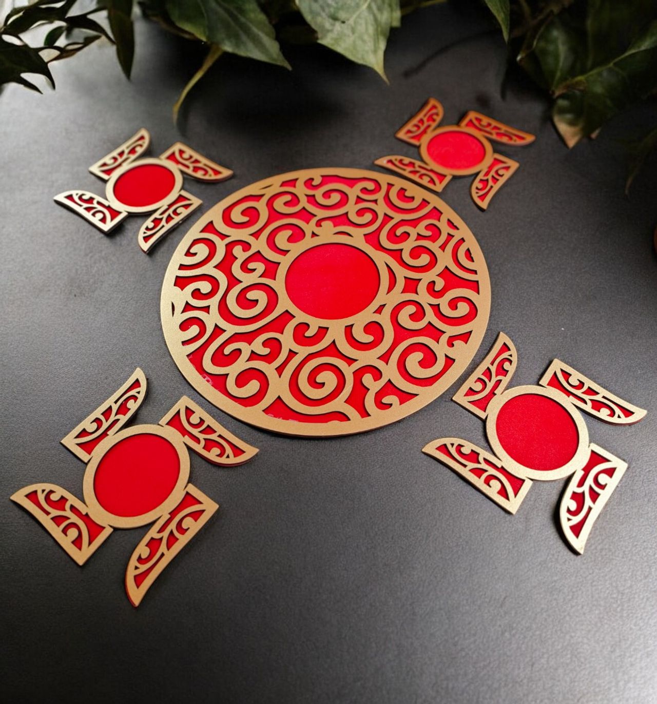House Of Festivals MDF Rangoli - Red | 15 inch