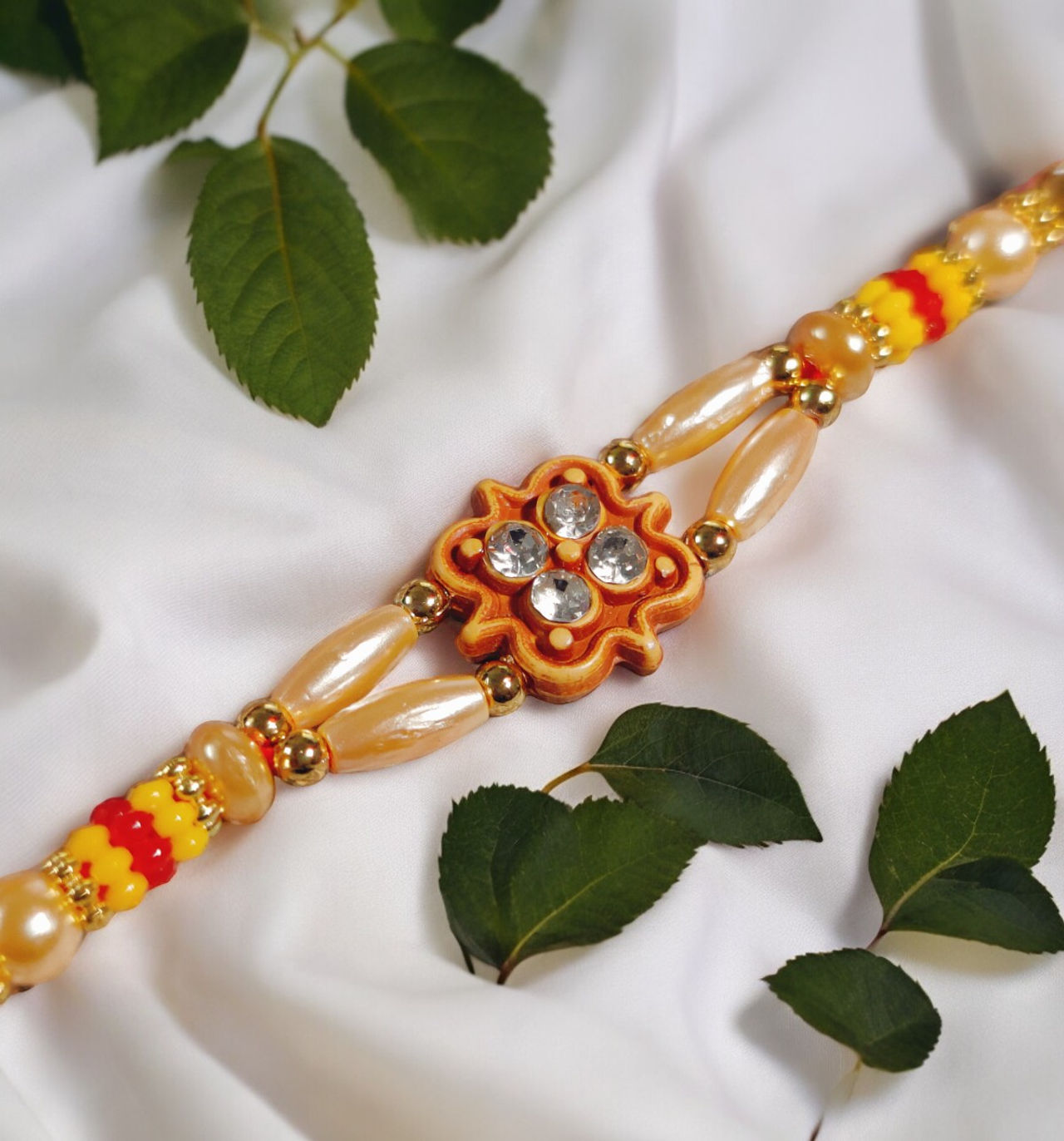 House Of Festivals Mauli Rakhi With Golden Moti - Elegant Design