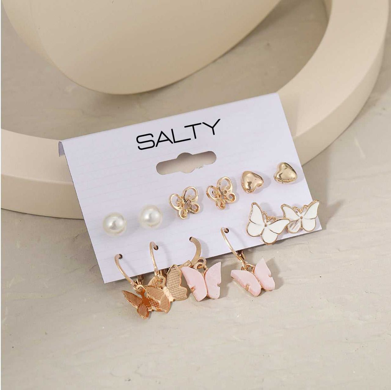 Salty Set of 6 Butterfly Drop Earrings and Studs for Women and Girls| Anti-Tarnish | Gold and Pink