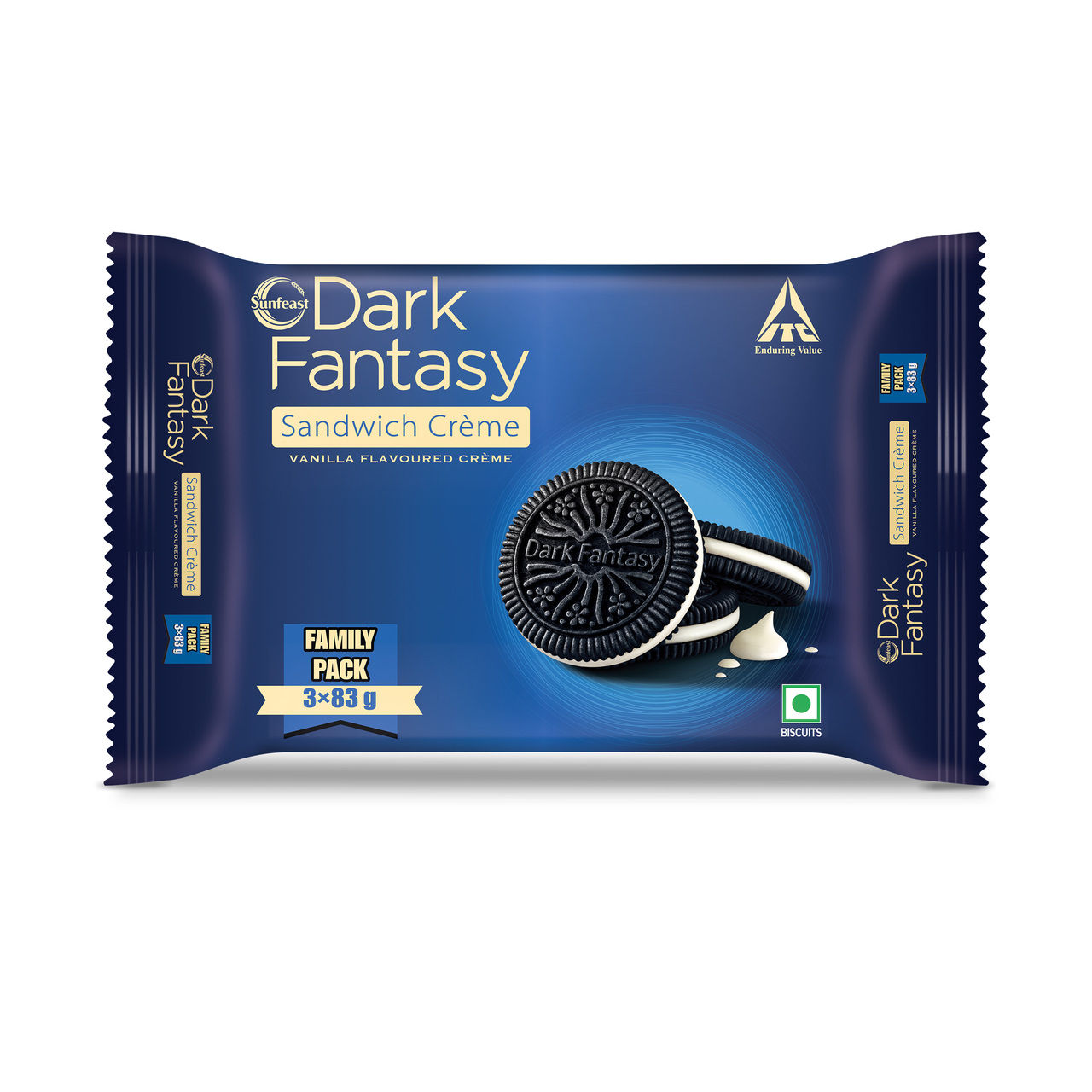 Sunfeast Dark Fantasy Vanilla Cream Dark Crunchy Biscuits | Artificial Colour-free