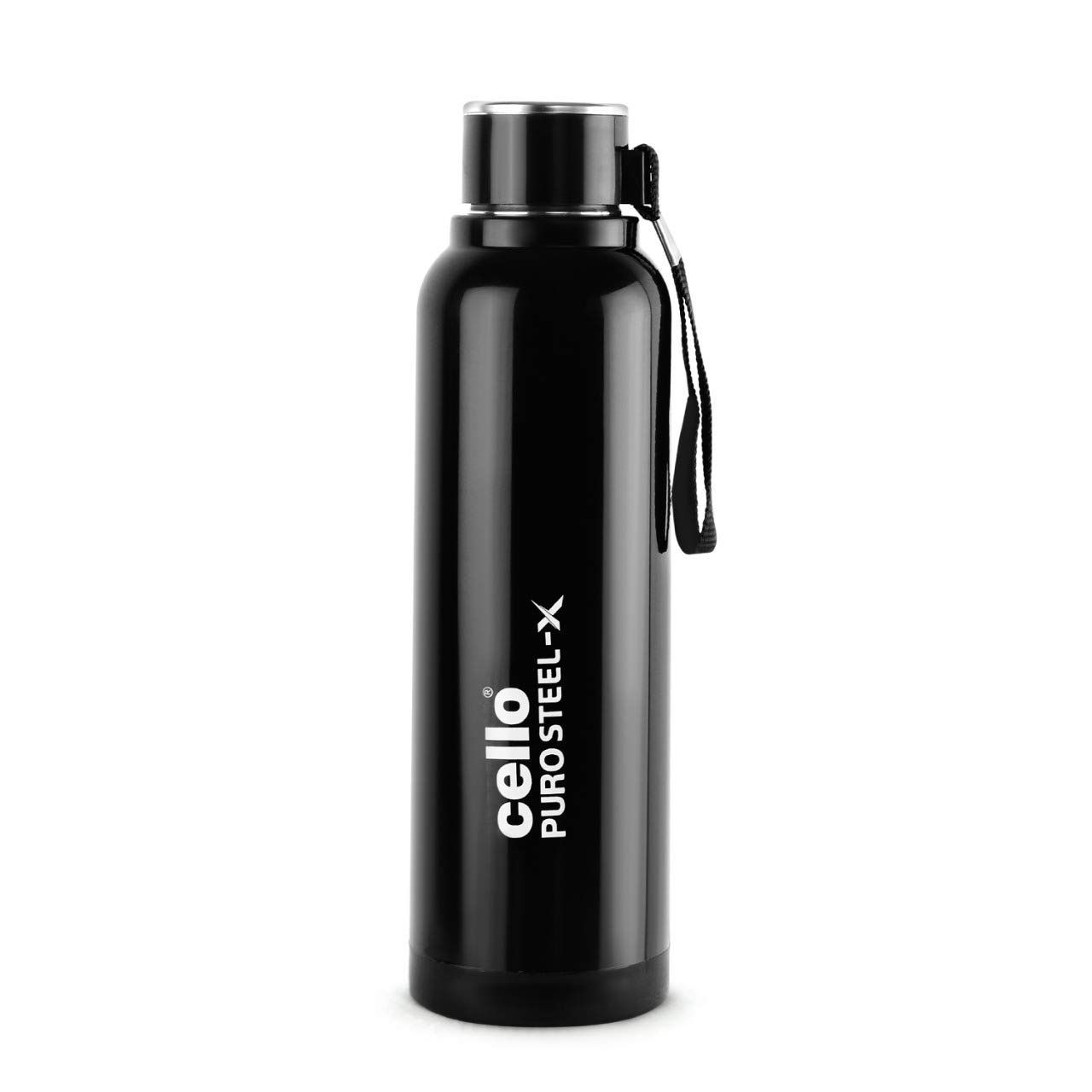 Cello Stainless Steel Puro Steel X Benz Bottle | Black - 650 ml