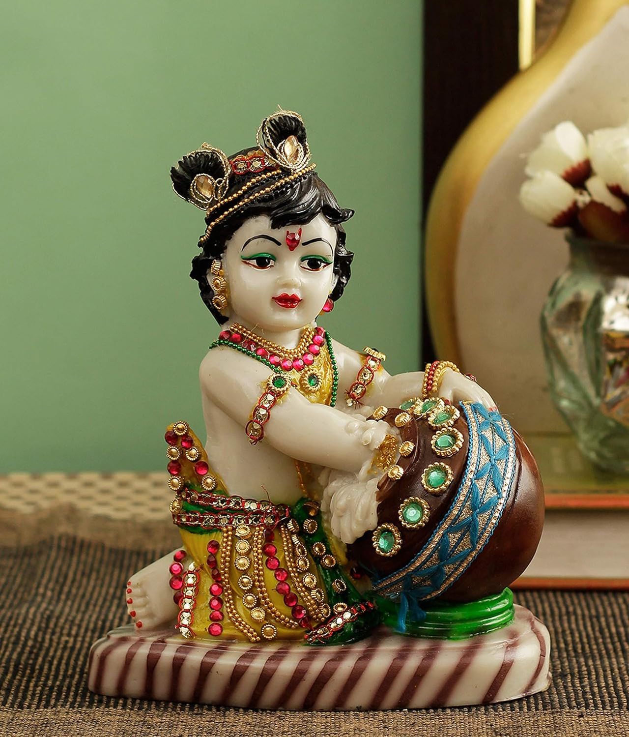 Tied Ribbons Lord Krishna Makhan Chor Idol Statue Showpiece