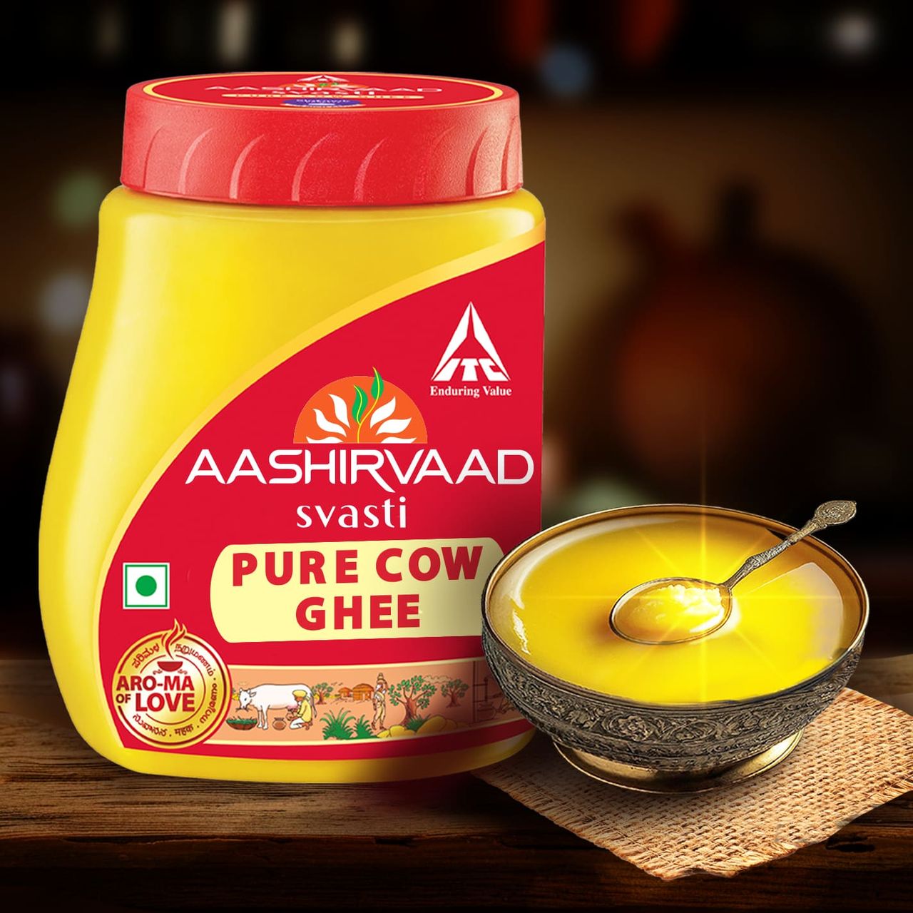 Aashirvaad Pure Cow Ghee, PET Jar, Rich Aroma