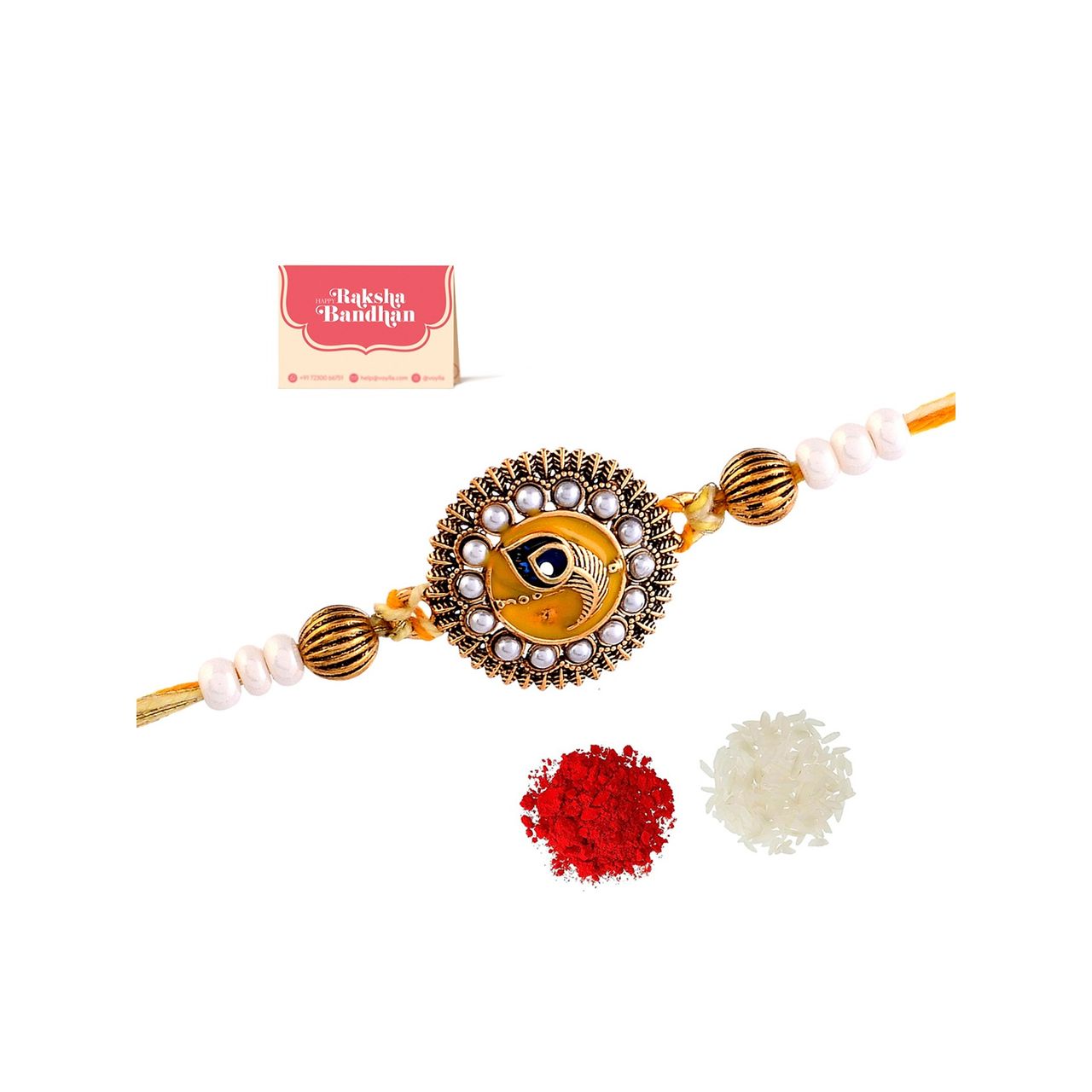 Voylla Studded Yellow Thread Mens Rakhi For Brother