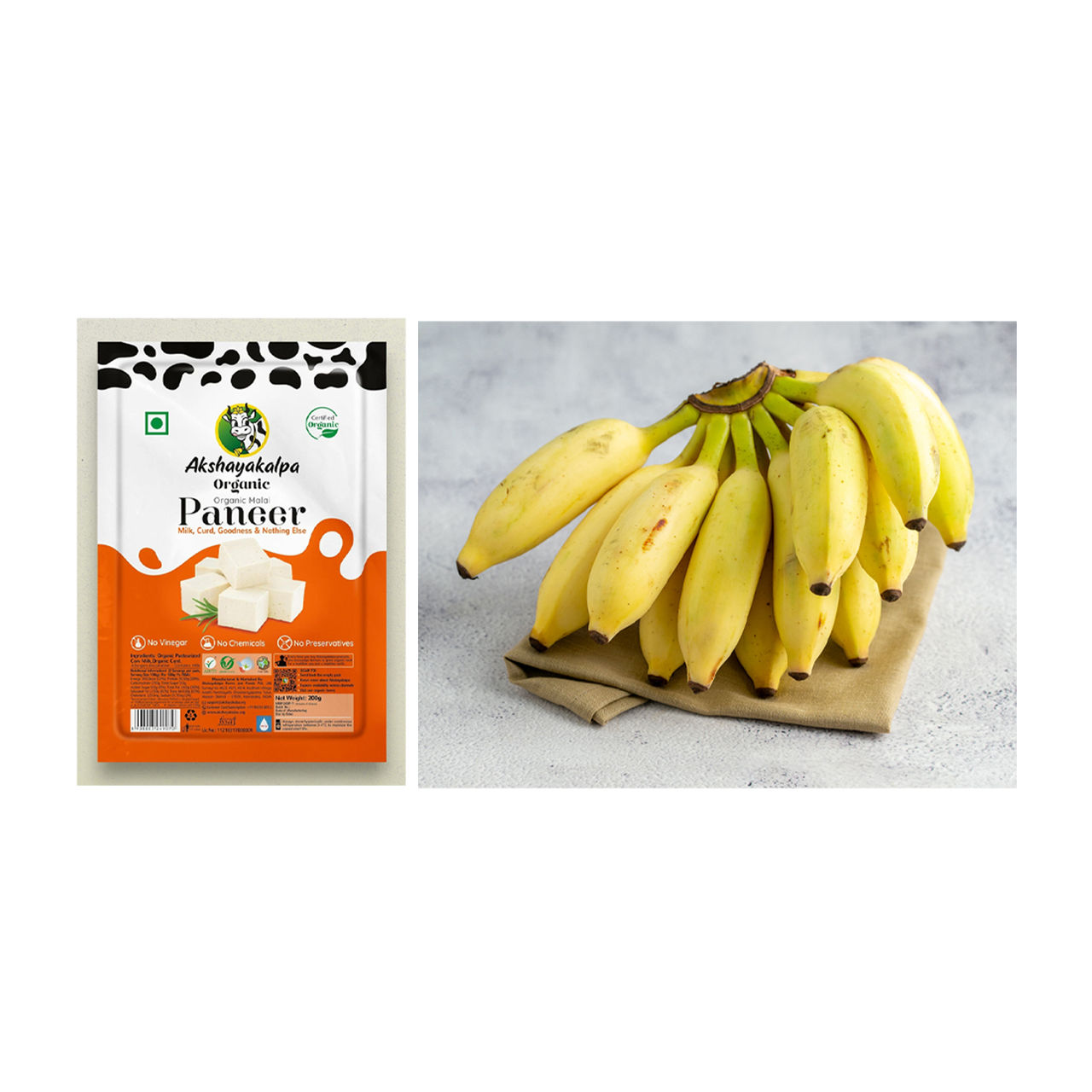Akshayakalpa Organic Malai Paneer(1pc) & Banana Elaichi / Yelakki(1pc) Combo