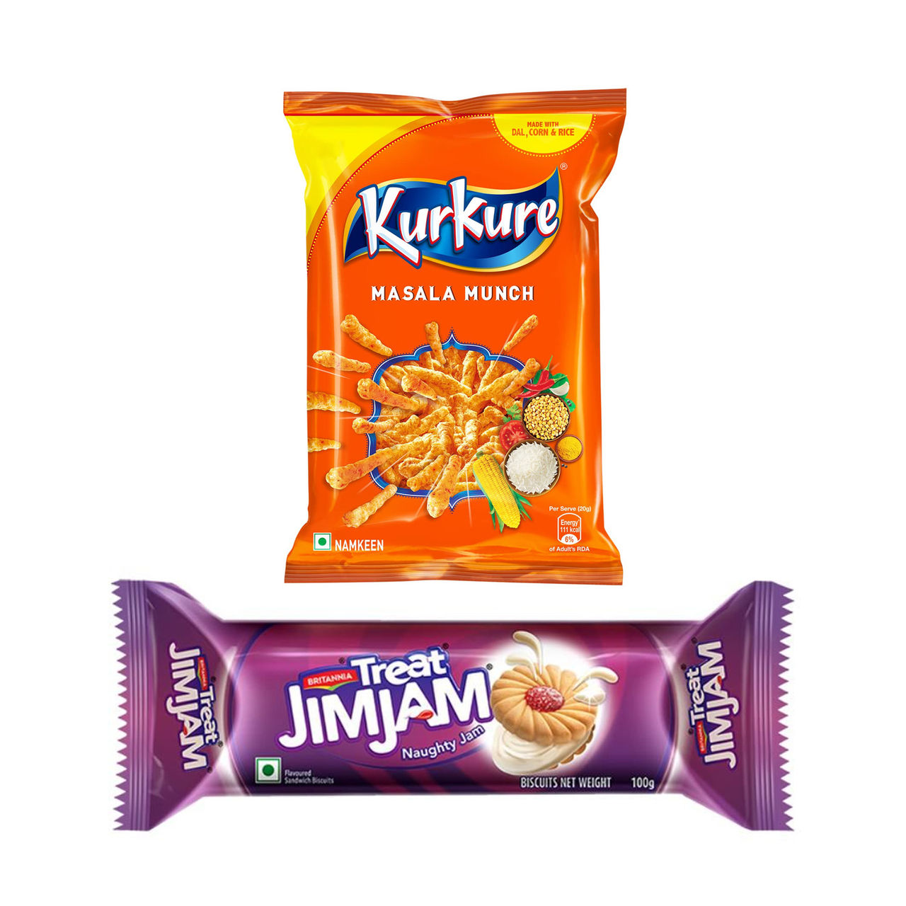 Britannia Treat Jimjam Cream Biscuits(92gms) & Kurkure Masala Munch(82gms) Combo