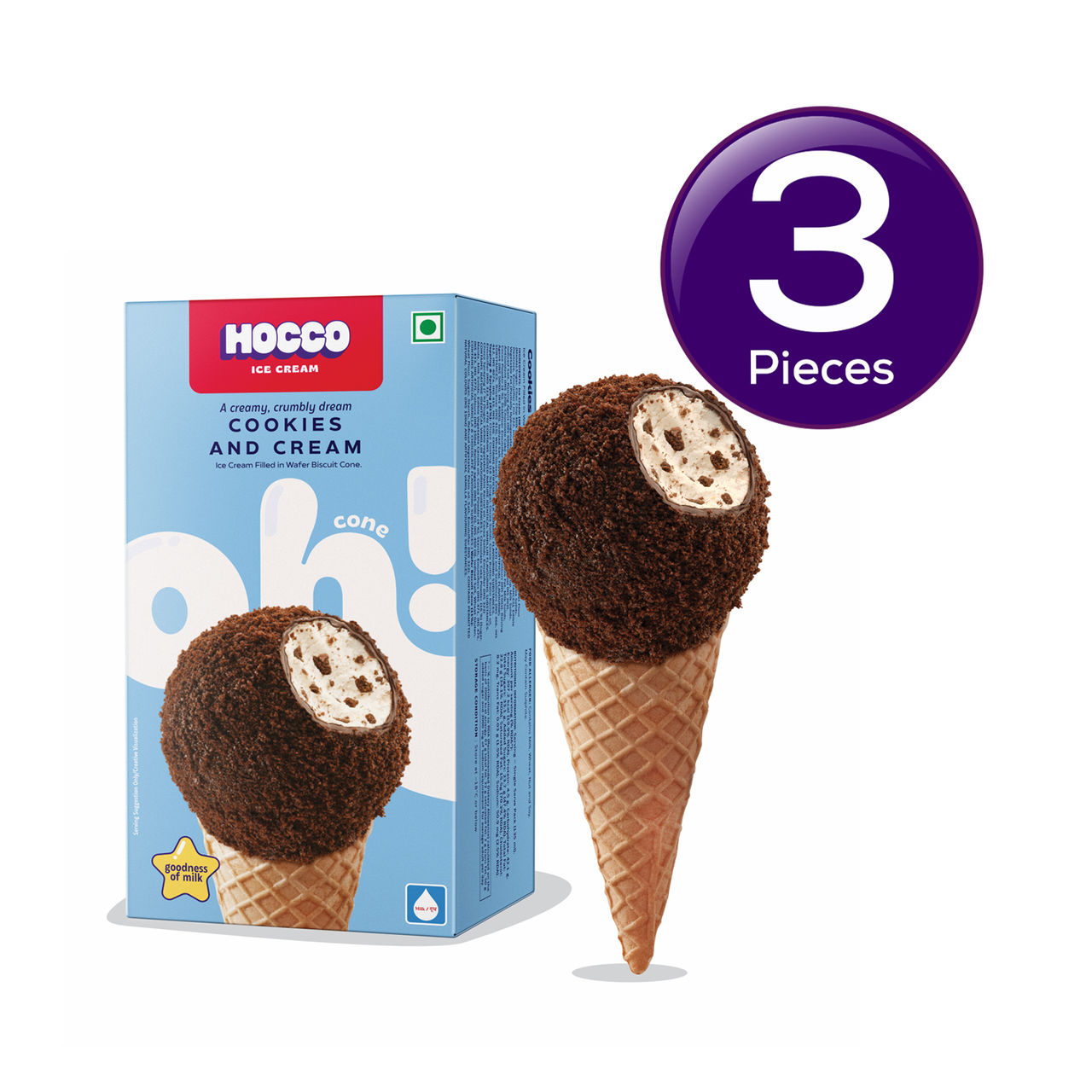Hocco Cookies & Cream Ice Cream Cone 135 ml Combo