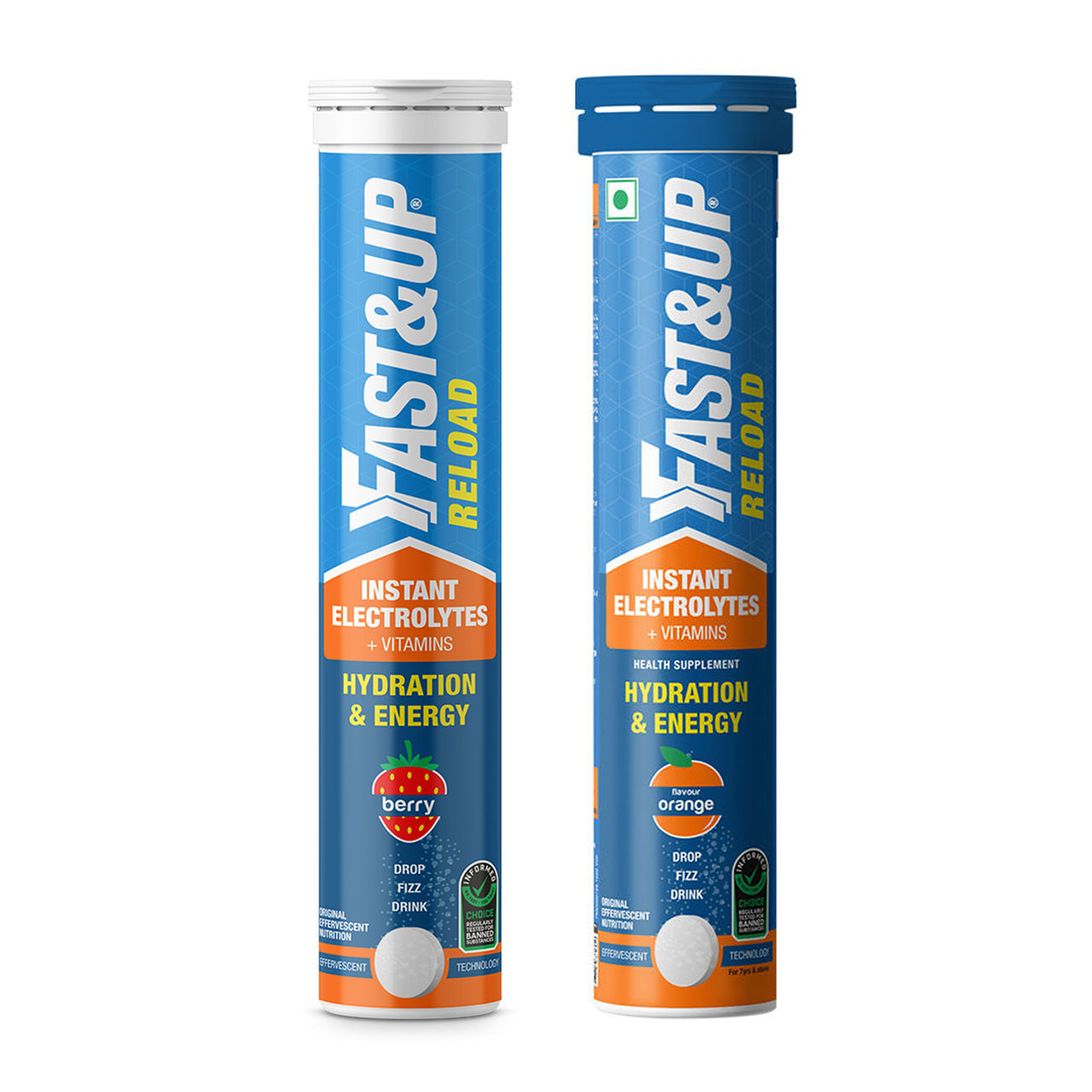 Fast&Up Reload Berry Instant Energy Drink 5 Essential Electrolytes(20pc) & Fast&Up Reload Orange Instant Energy Drink 5 Essential Electrolytes(20pc) Combo