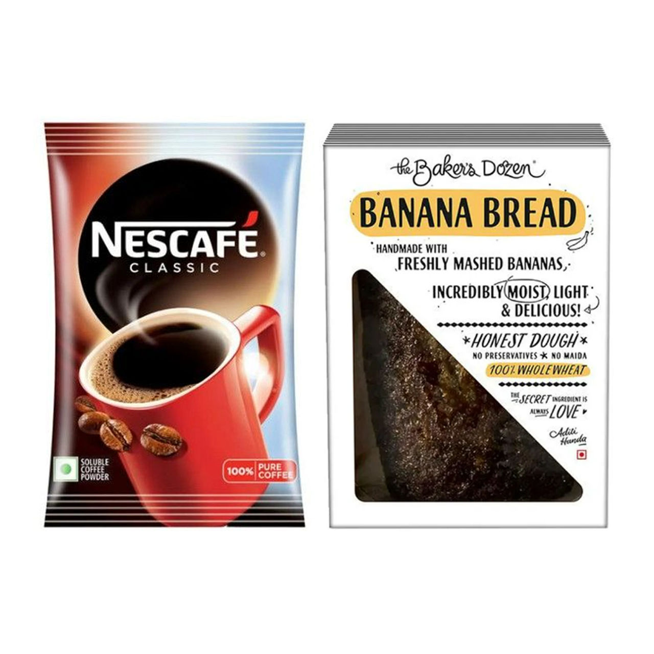 Nescafe Classic Instant Coffee Powder Pouch(45gms) & Banana Bread(200gms) Combo