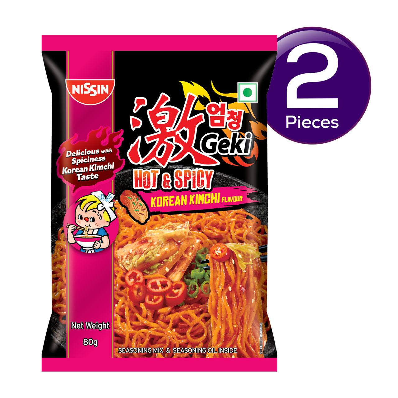 Indo Nissin Geki - Hot and Spicy Korean Kimchi Flavoured Ramen Instant Noodles 80 g Combo