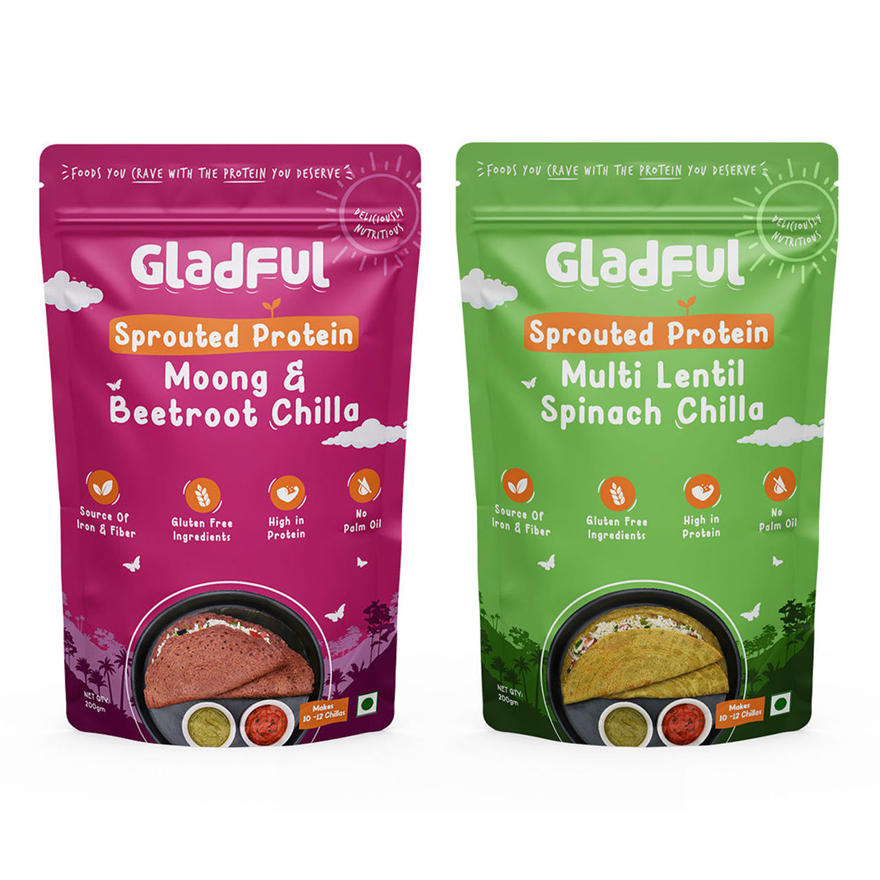 Gladful Beetroot Protein Sprouted Lentils And Millets Instant Chilla Mix(200gms) & Gladful Spinach Protein Sprouted Lentils And Millets Instant Chilla Mix(200gms) Combo 