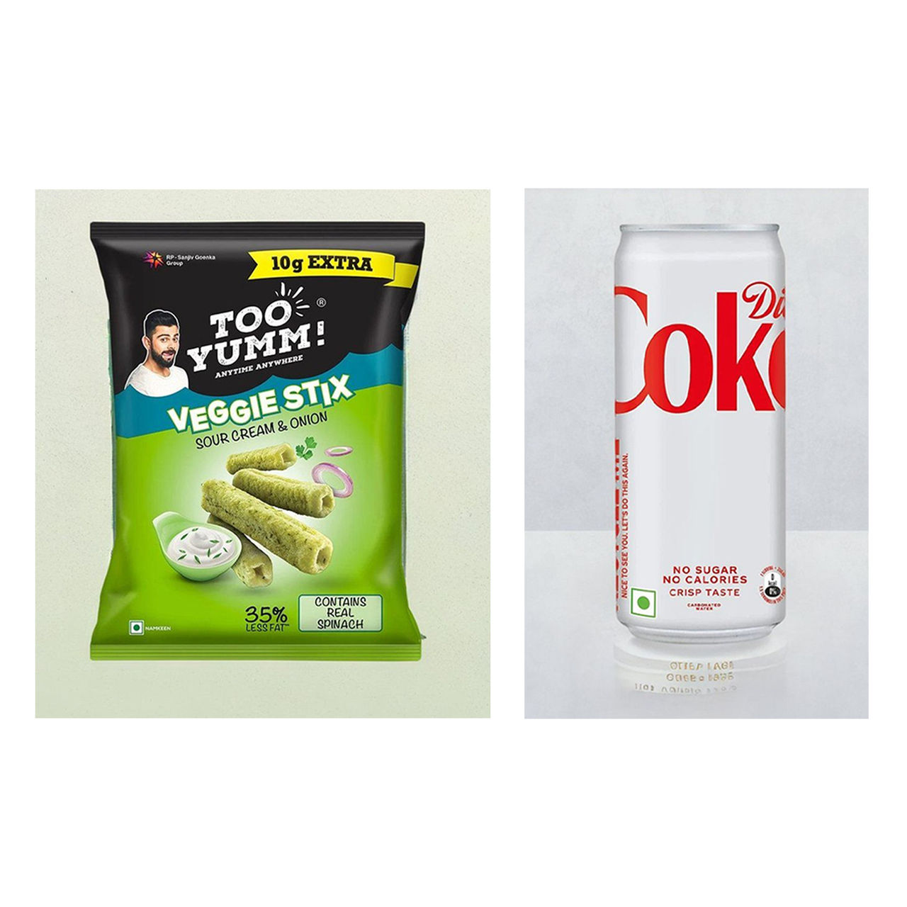 Too Yumm! Sour Cream & Onion Veggie Stix | Munching Snack | On-The-Go Munchies(75gms) & Diet Coke Can(300ml) Combo