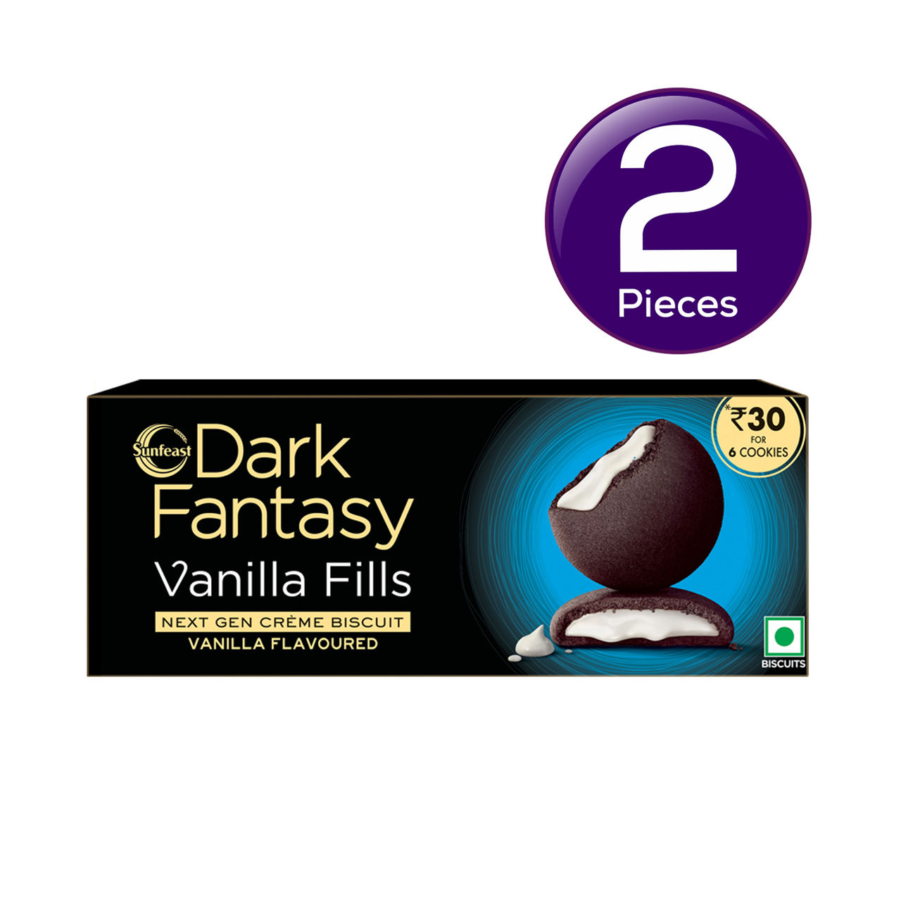 Sunfeast Dark Fantasy Vanilla Fills | Crunchy Choco Cookies with Vanilla Crème 60 g X 2 Combo