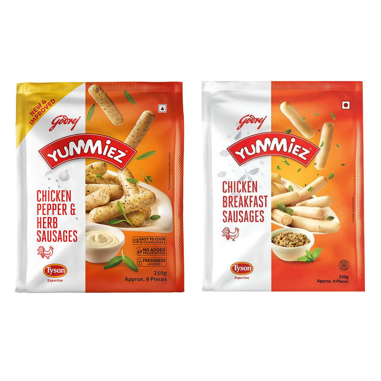 Godrej Yummiez Chicken Pepper & Herb Sausages(250gms) & Godrej Yummiez Chicken Breakfast Sausages(250gms) Combo