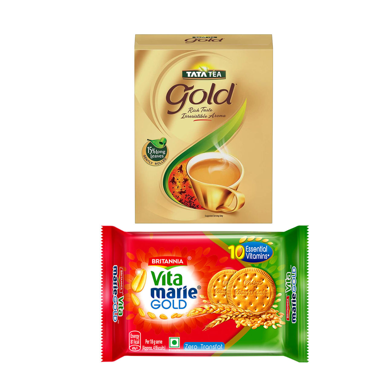 Tata Tea Gold(250gms) & Britannia Vita Marie Gold Biscuits, Zero Transfat, Vitamin Enriched Biscuits(248gms) Combo