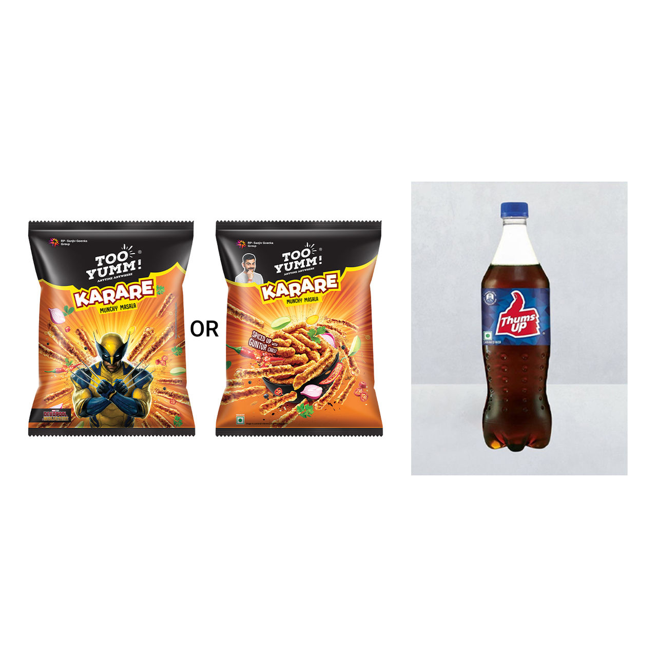 Too Yumm! Karare Baked Munchy Masala Crisps(70gms) & Thums Up Soft Drink(750ml) Combo