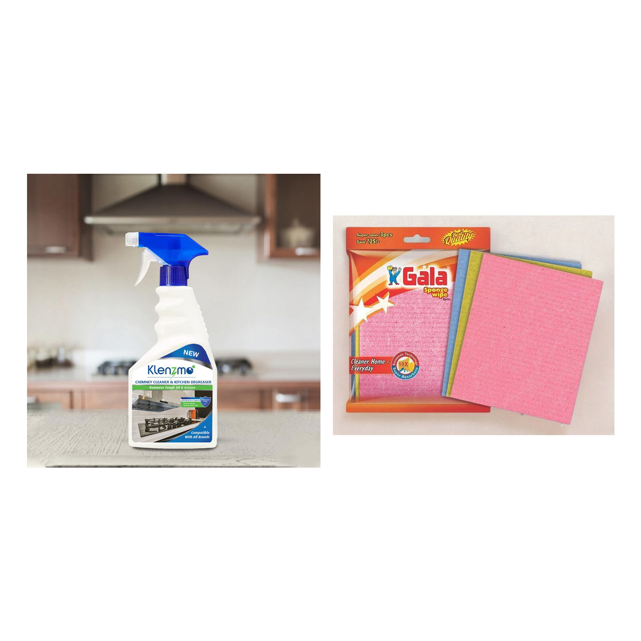 Klenzmo Chimney Cleaner And Kitchen Degreaser(400ml) & Gala Sponge Wipe 3Pcs Set(3pc) Combo