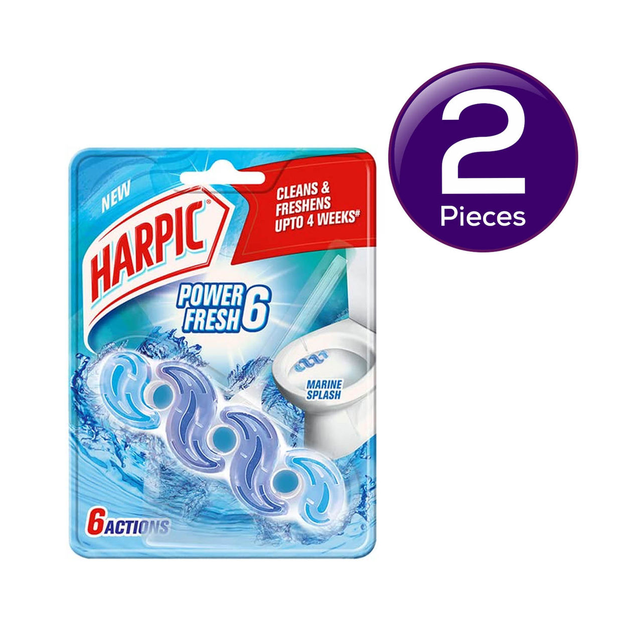 Harpic Power Fresh 6 Toilet Cleaner Rim Block Marine Splash 35 g Combo