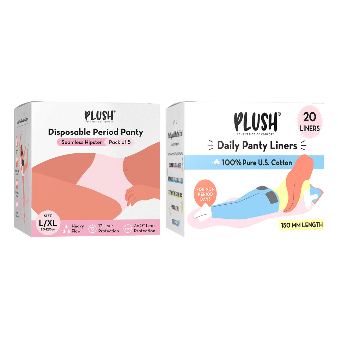 Plush Disposable Period Panty - L-Xl 5.0 Piece(5pc) & Plush Daily Panty Liner (Ultra Thin) 20.0 Piece(20pc) Combo