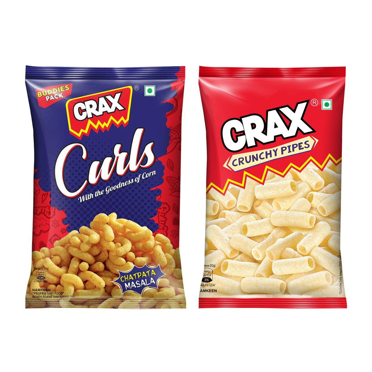 Crax Curls Chatpata Masala Crisps 82.0 Gram(82gms) & Crax Crunchy Pipes Puffs 75.0 Gram(75gms) Combo
