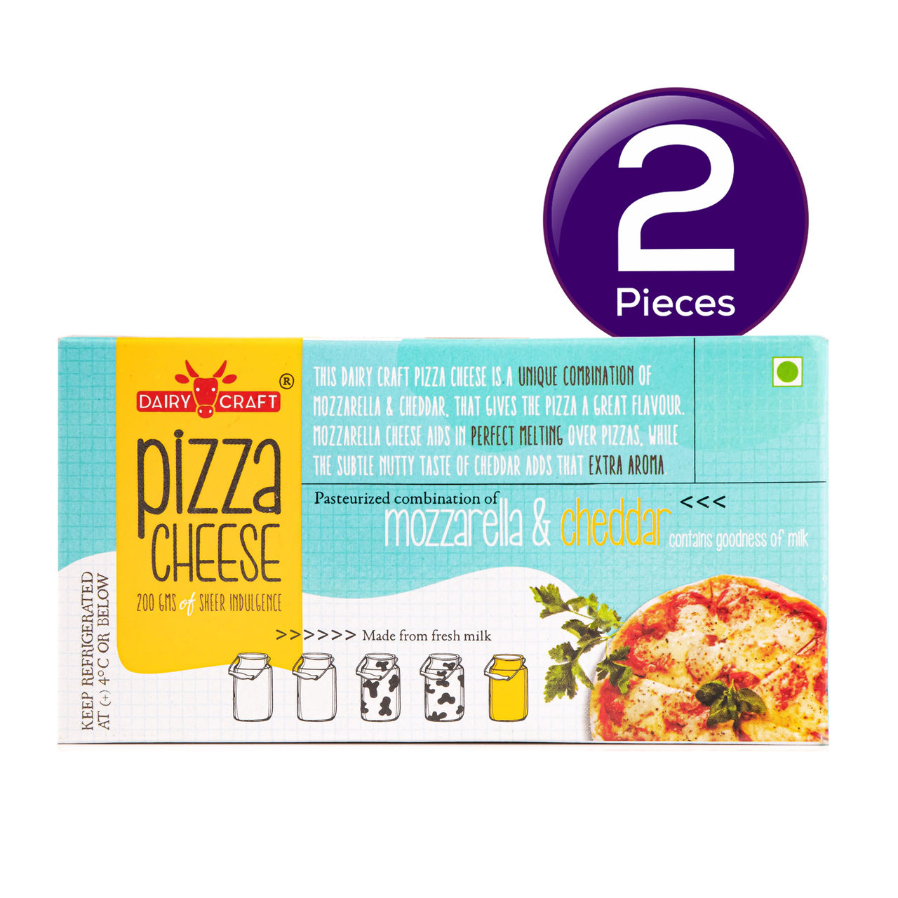 Dairy Craft Pizza Cheese Block (Mozzarella + Cheddar) 200 g Combo