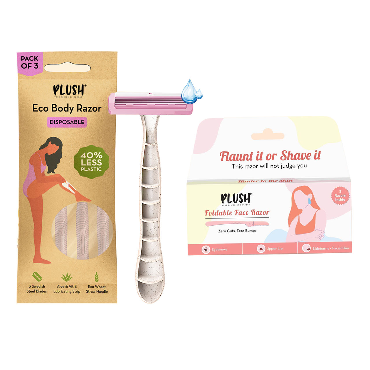 Plush Foldable Face Razor For Women Easy, Painless & Gentle On Skin Facial Hair Removal 3.0 Piece(3pc) & Plush Disposable Eco-Razor For Women, Get Smooth & Painless Hair Removal In Minutes 1.0 Piece(1pc) Combo