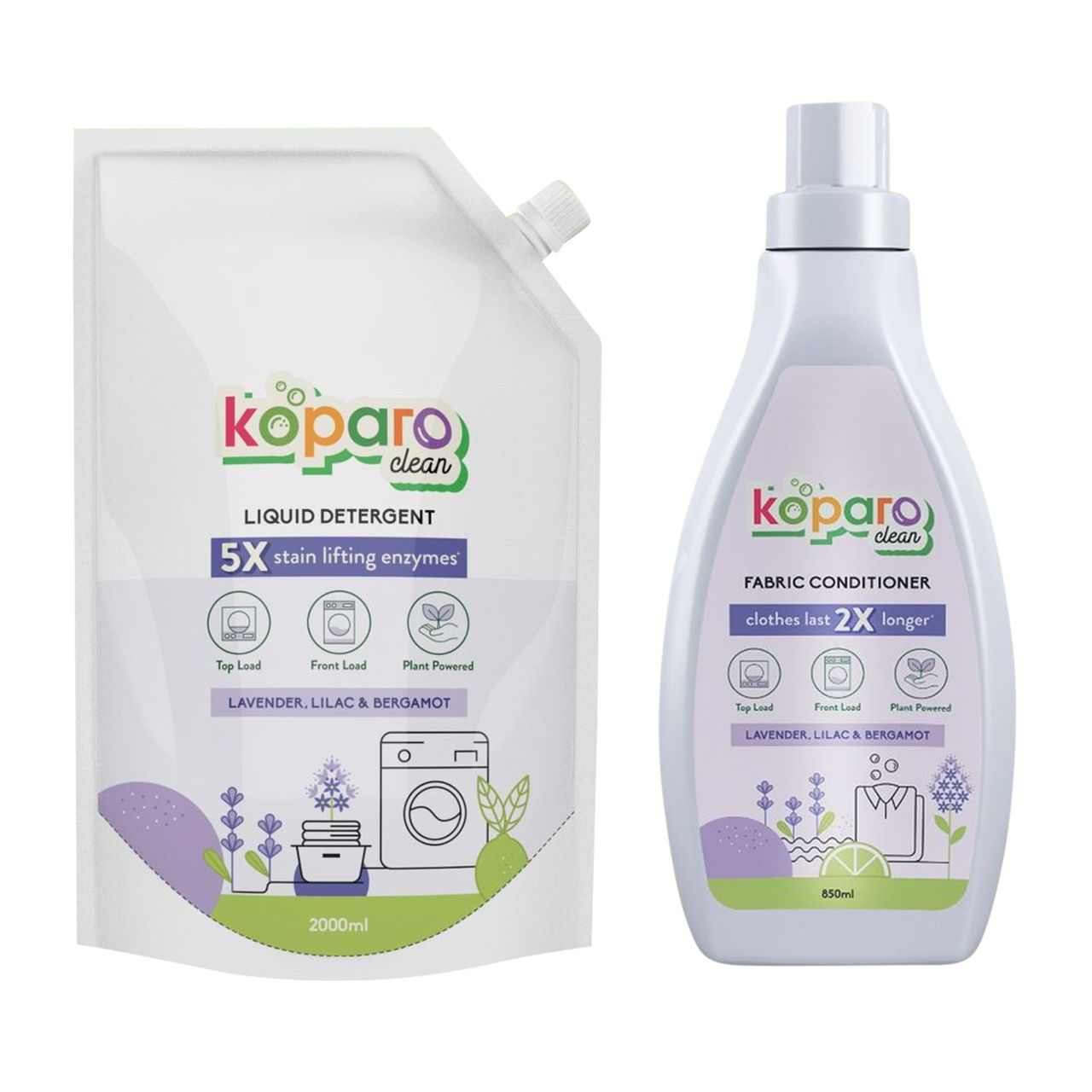 Koparo Natural Liquid Detergent (Top Load & Front Load)(2l) & Koparo Natural After Wash Fabric Conditioner(850ml) Combo