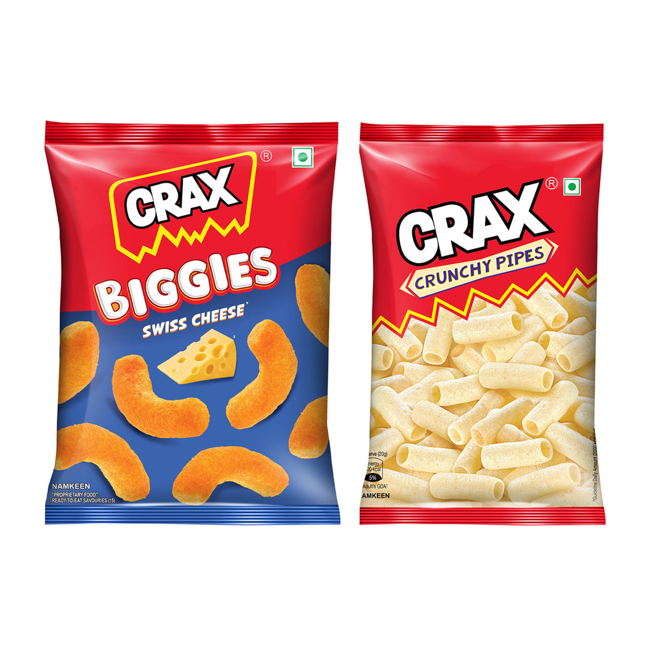 Crax Biggies Swiss Cheese Puffs 65.0 Gram(65gms) & Crax Crunchy Pipes Puffs 75.0 Gram(75gms) Combo