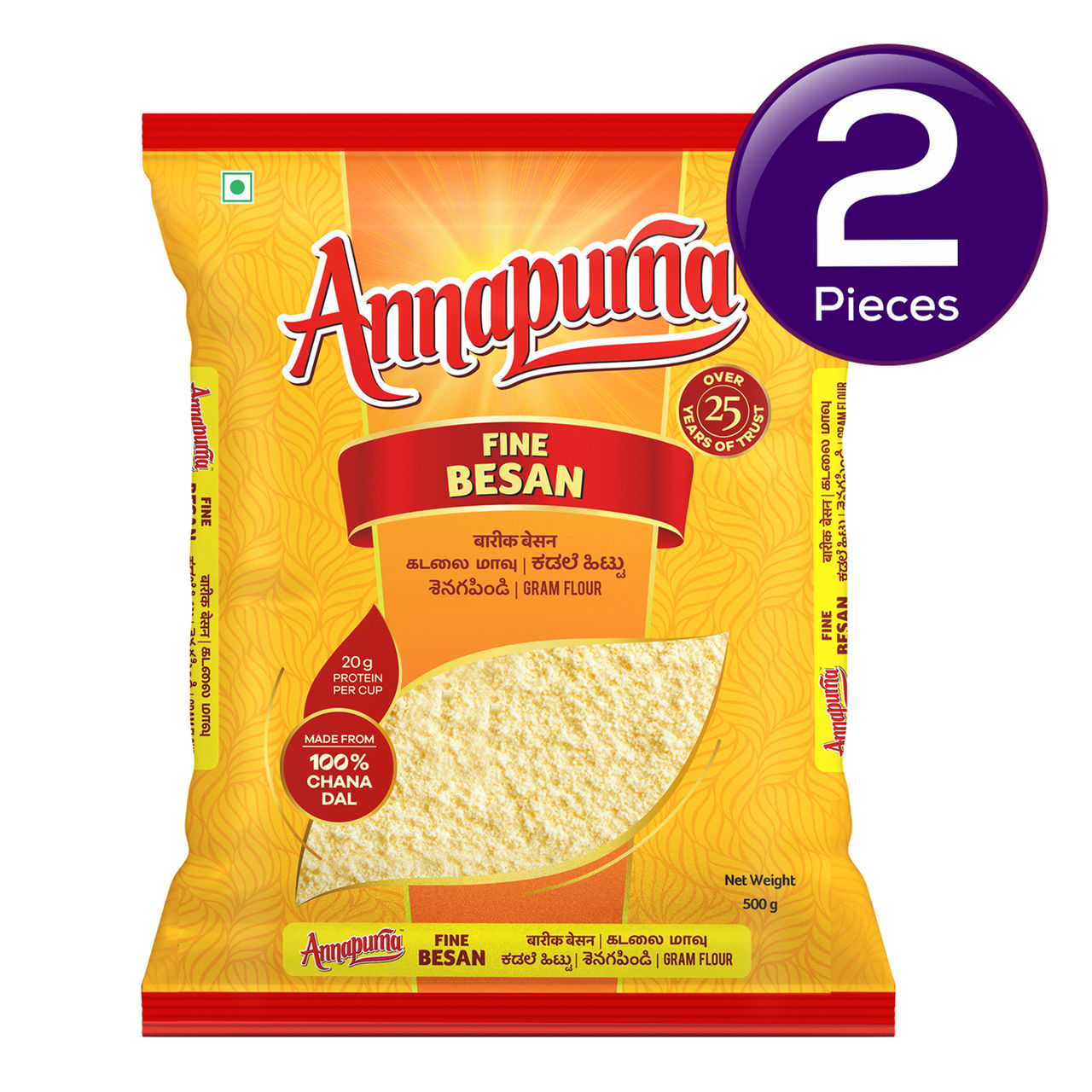Annapurna 100% Chana Dal Besan / Fine Besan / Gram Flour 500 g Combo
