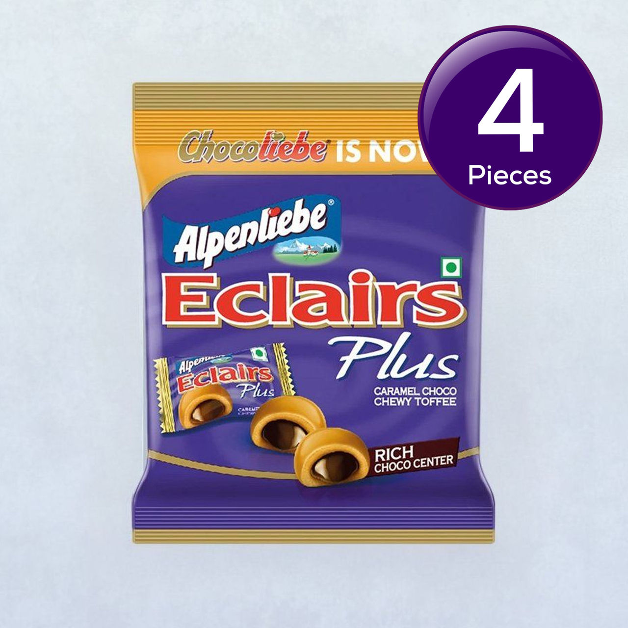 Alpenliebe Eclairs Plus - Rich Choco Center Caramel Chewy Toffee 136 g Combo