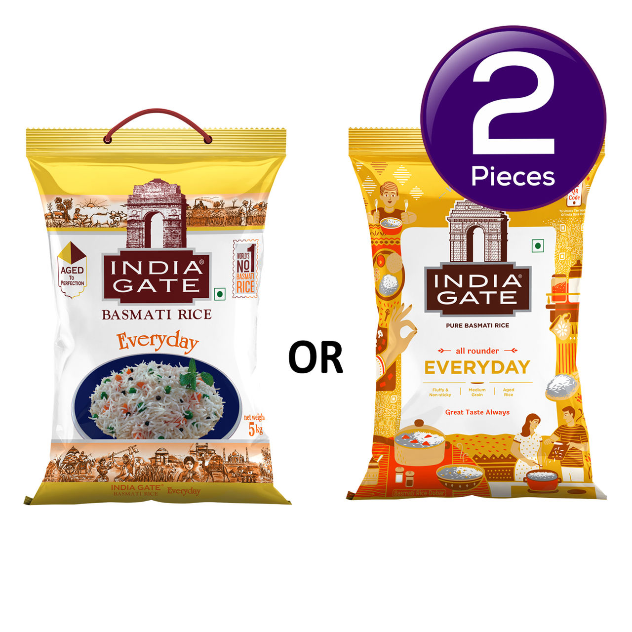 India Gate All Rounder Everyday Basmati Rice | Aged Rice | Fluffy and Non-Sticky 5 kg Combo