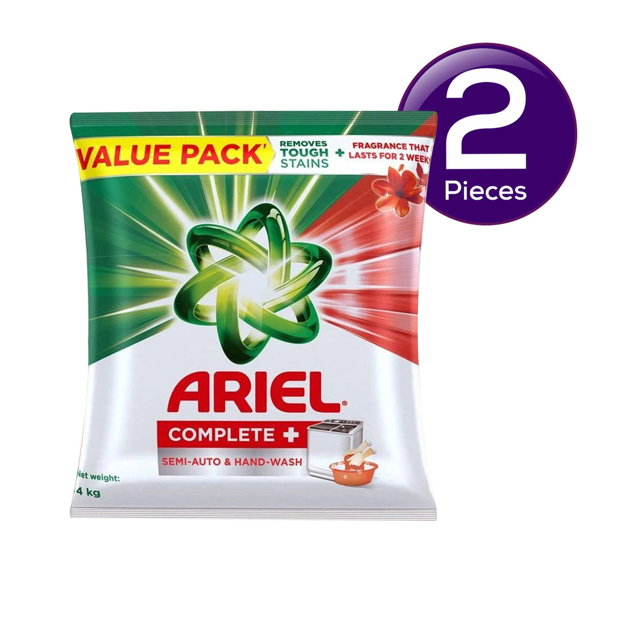 Ariel Complete Detergent Powder | Removes 100 Tough Stains in 1 wash 4 kg Combo