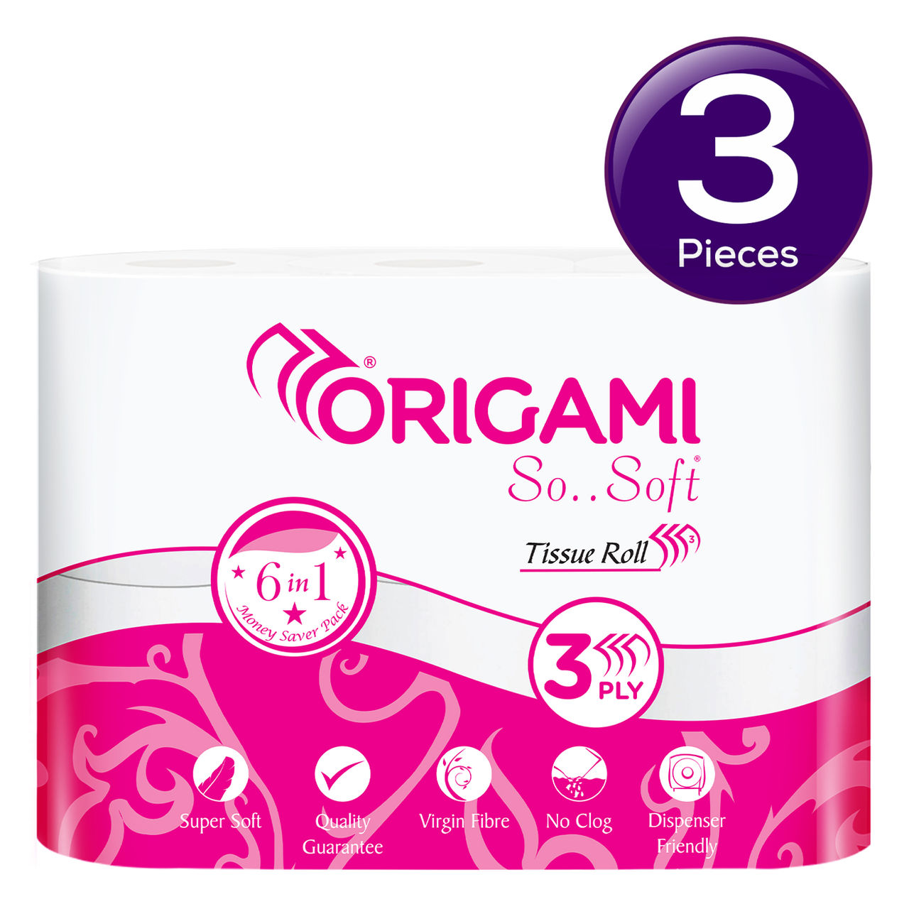 Origami 3 Ply Toilet Tissue Paper Roll - 160 Pulls Per Roll 1 pc Combo