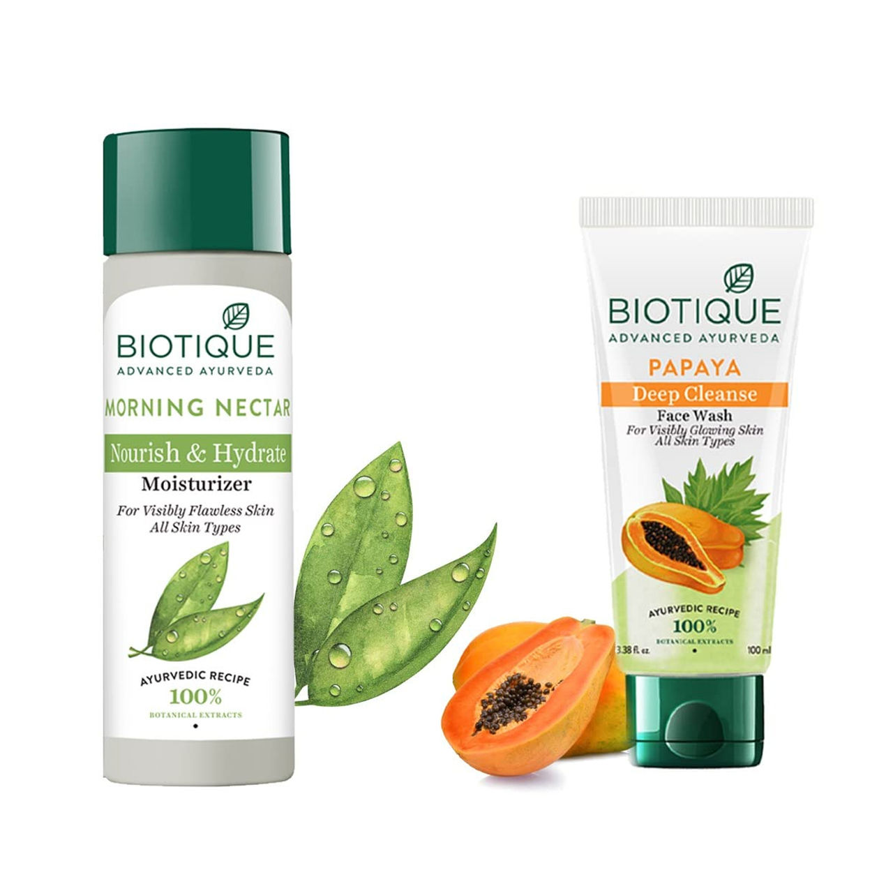 Biotique Morning Nectar Nourish & Hydrate Moisturizer(120ml) & Biotique Papaya Deep Cleanse Face Wash(100ml) Combo