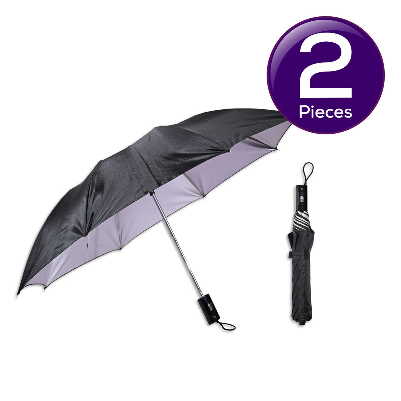 Citizen 2 Fold 21 Inch Black Silver Umbrella 1 pc Combo