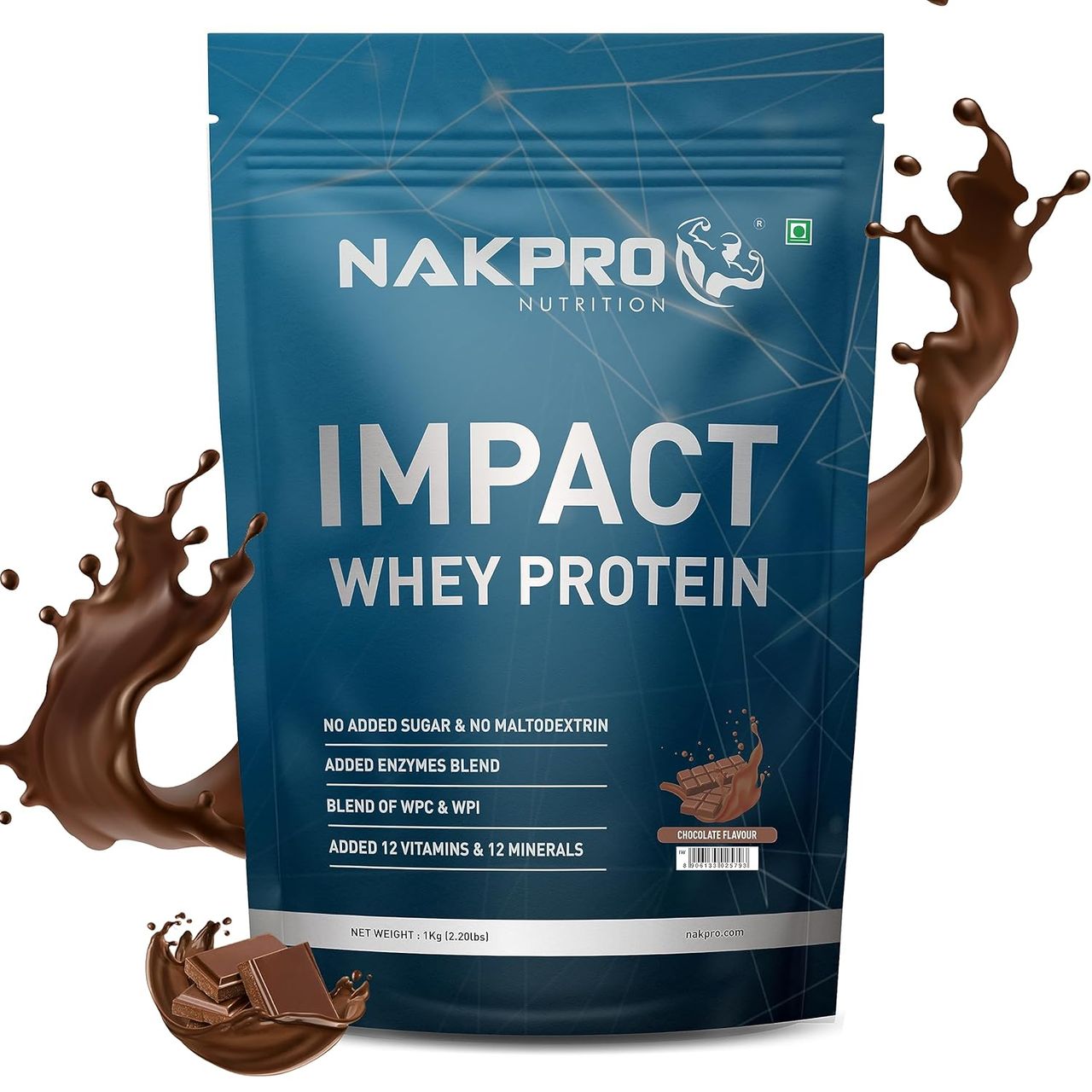 Nakpro Impact Whey Protein 100% Authentic Supplement Powder - Chocolate Flavour