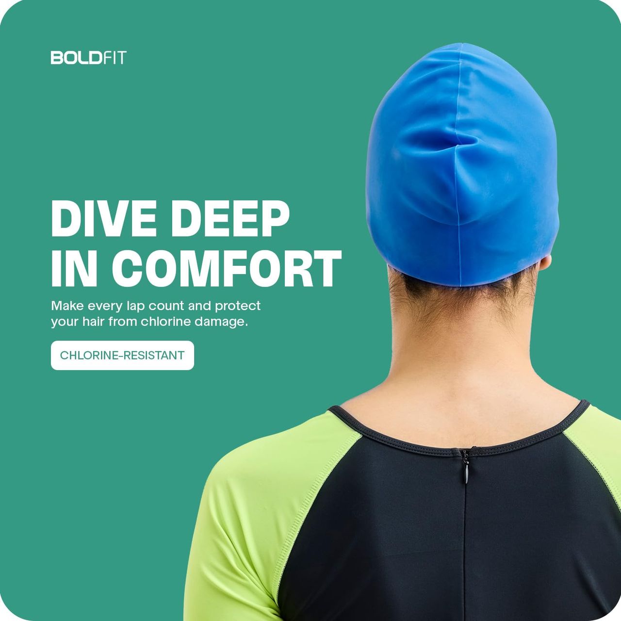 Boldfit Swimming Cap Pu Swimming For Unisex Swim Long Hair Easy Fit - Black