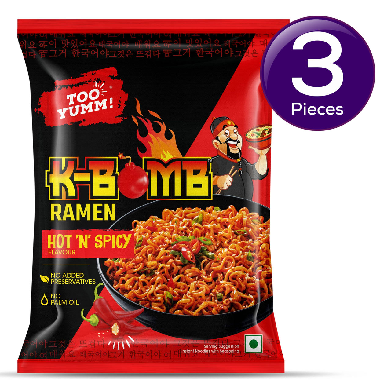 Too Yumm! K-Bomb Hot n Spicy | Ready to cook Instant Noodles | 100% Veg | Korean Noodles 79 g Combo