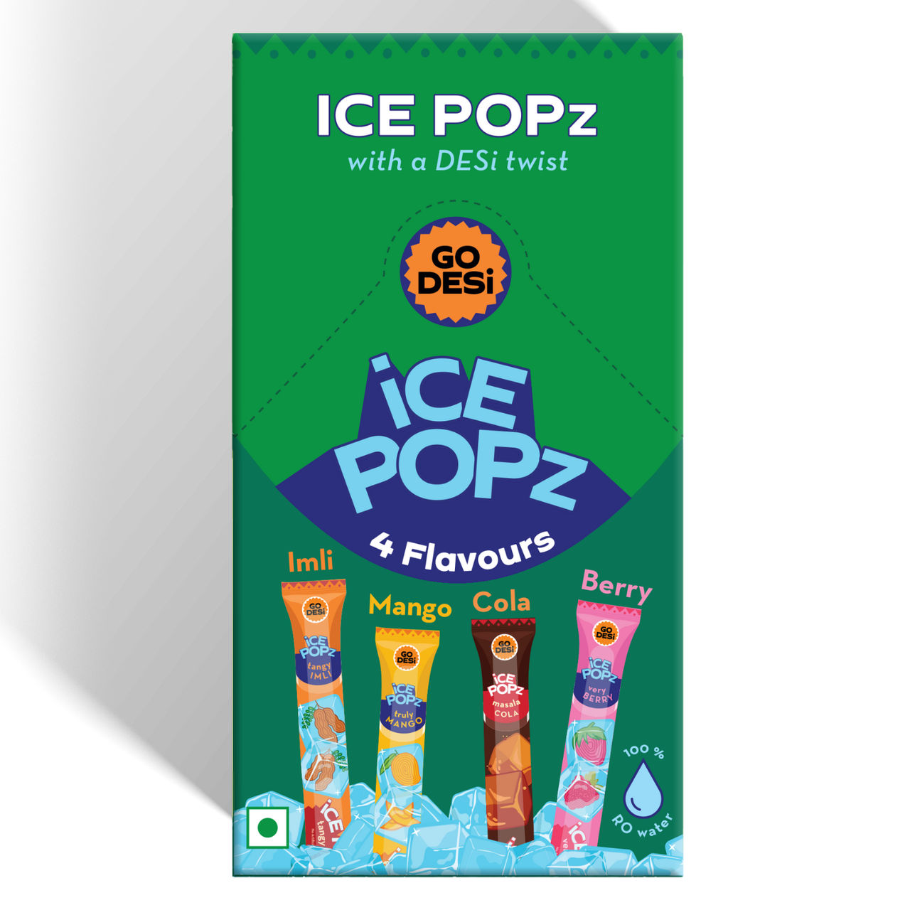 Assorted 4 Flavour ICE Popsicle Mango, Berry, Masala Cola, Imli ICE Pops Pack Of 10